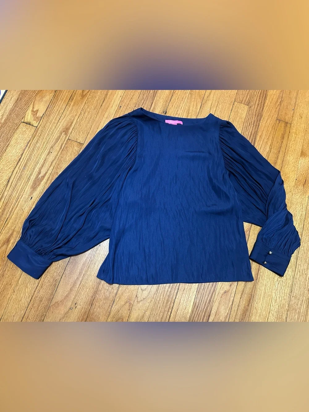 Lilly Pulitzer Satin Puff Sleeve Nautical Office Blouse Navy Size Small